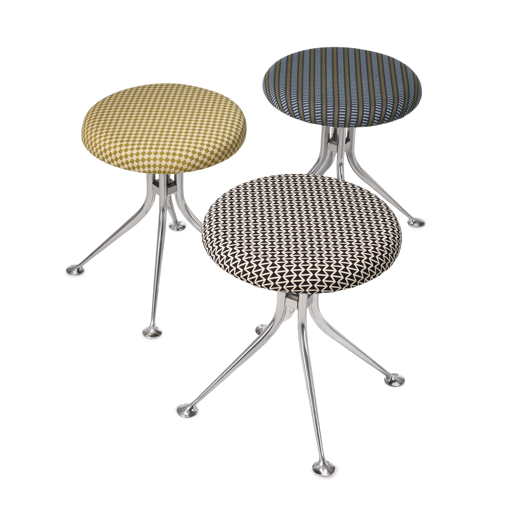 Alexander Girard Upholstered Stool from Herman Miller - Checker Emerald Light/ Ivory - Image 3