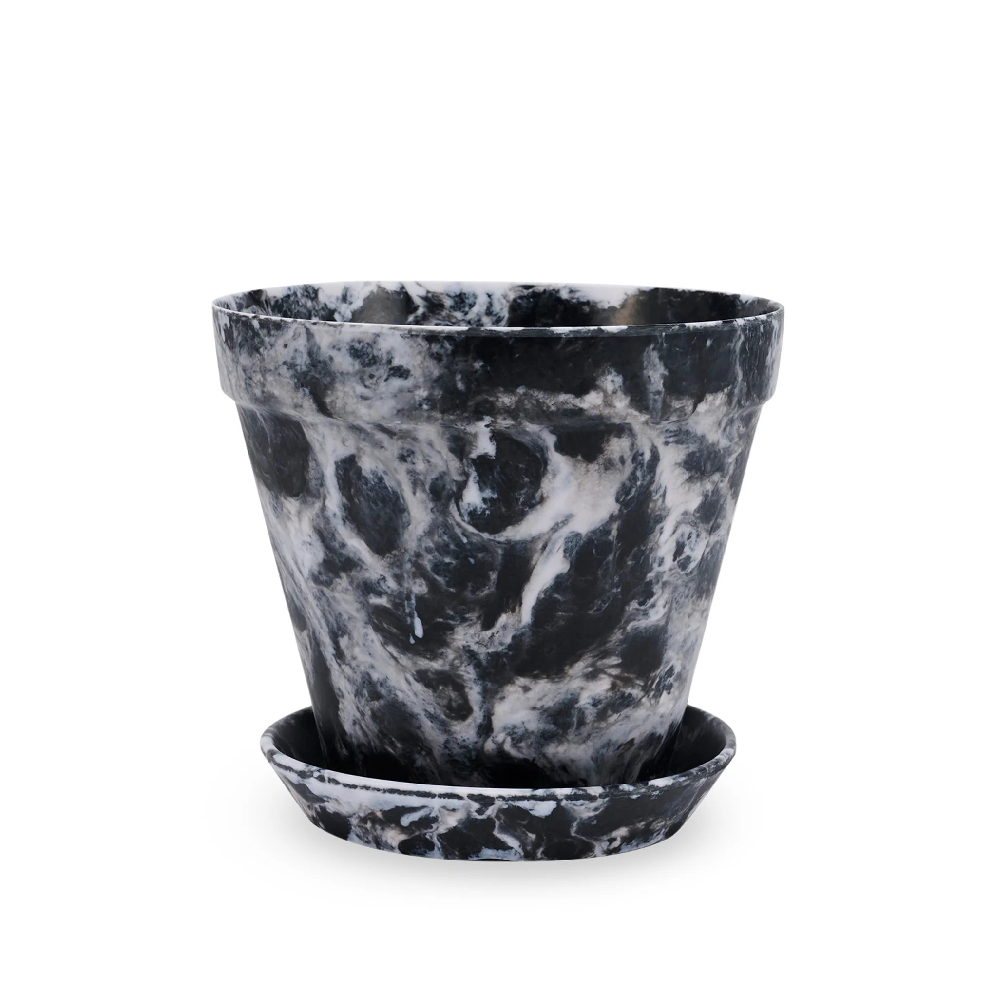 Blumen Marbled Planter and Saucer Set - Black/White - Image 4