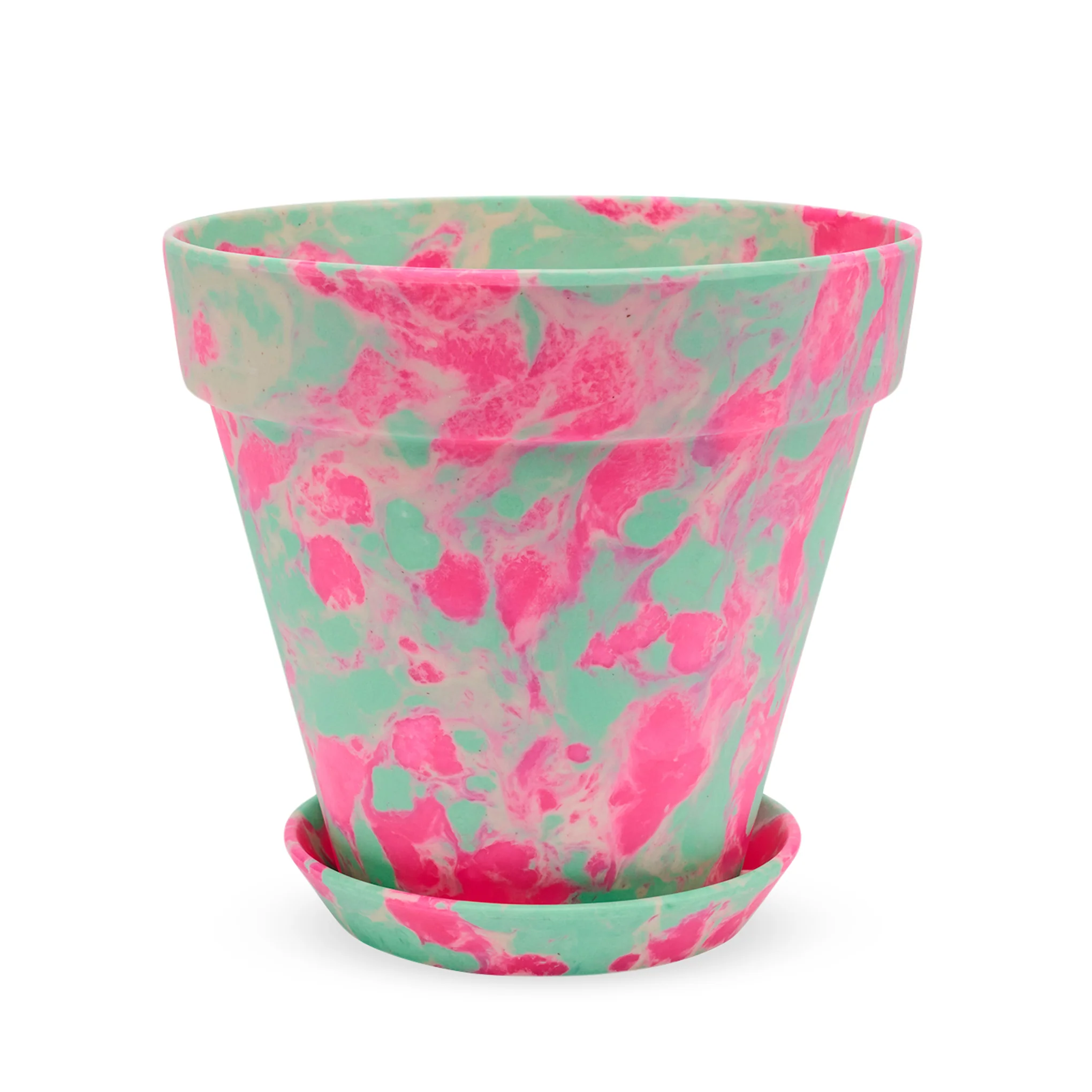 Blumen Marbled Planter and Saucer Set - Pink/ Green - Image 3