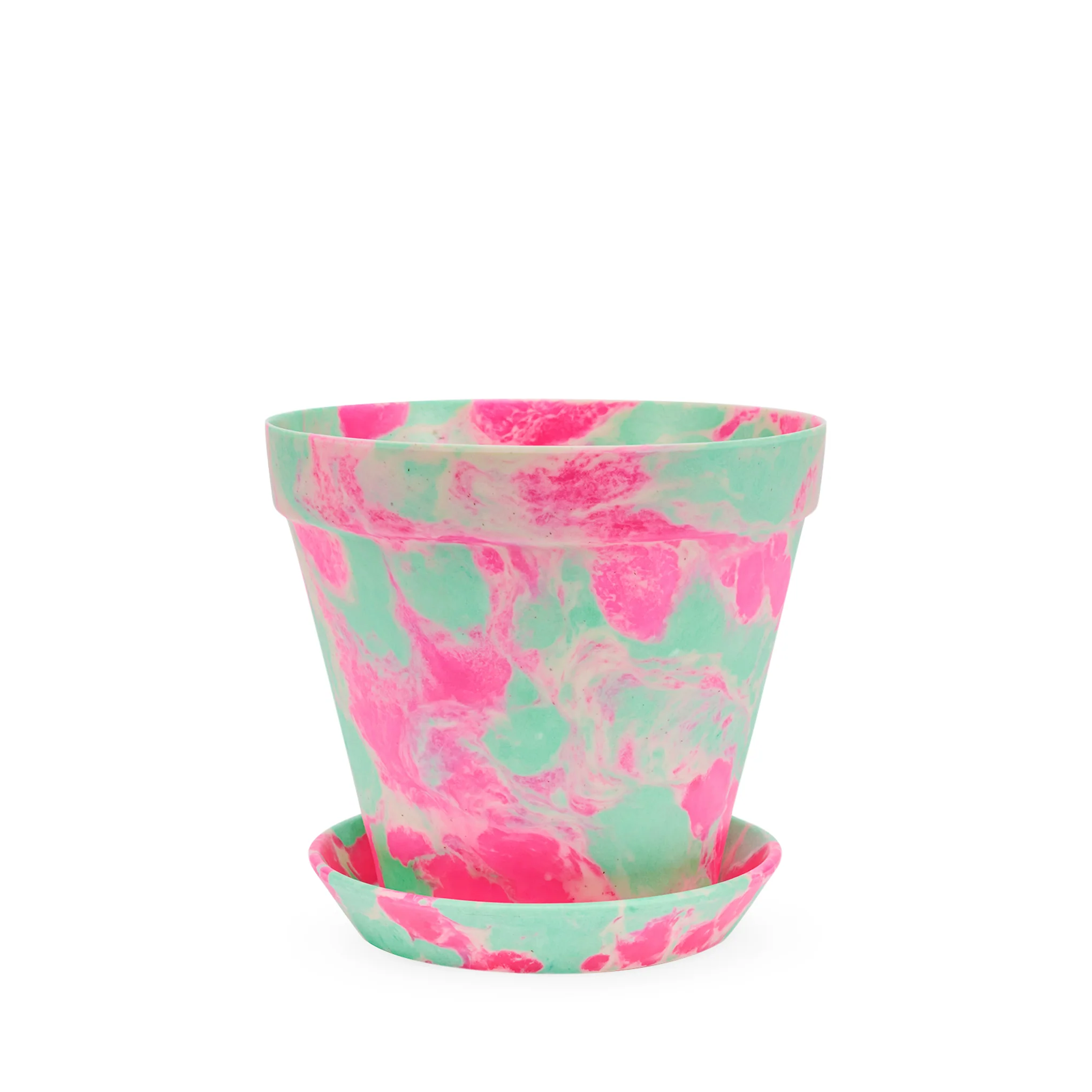 Blumen Marbled Planter and Saucer Set - Pink/Green - Image 3