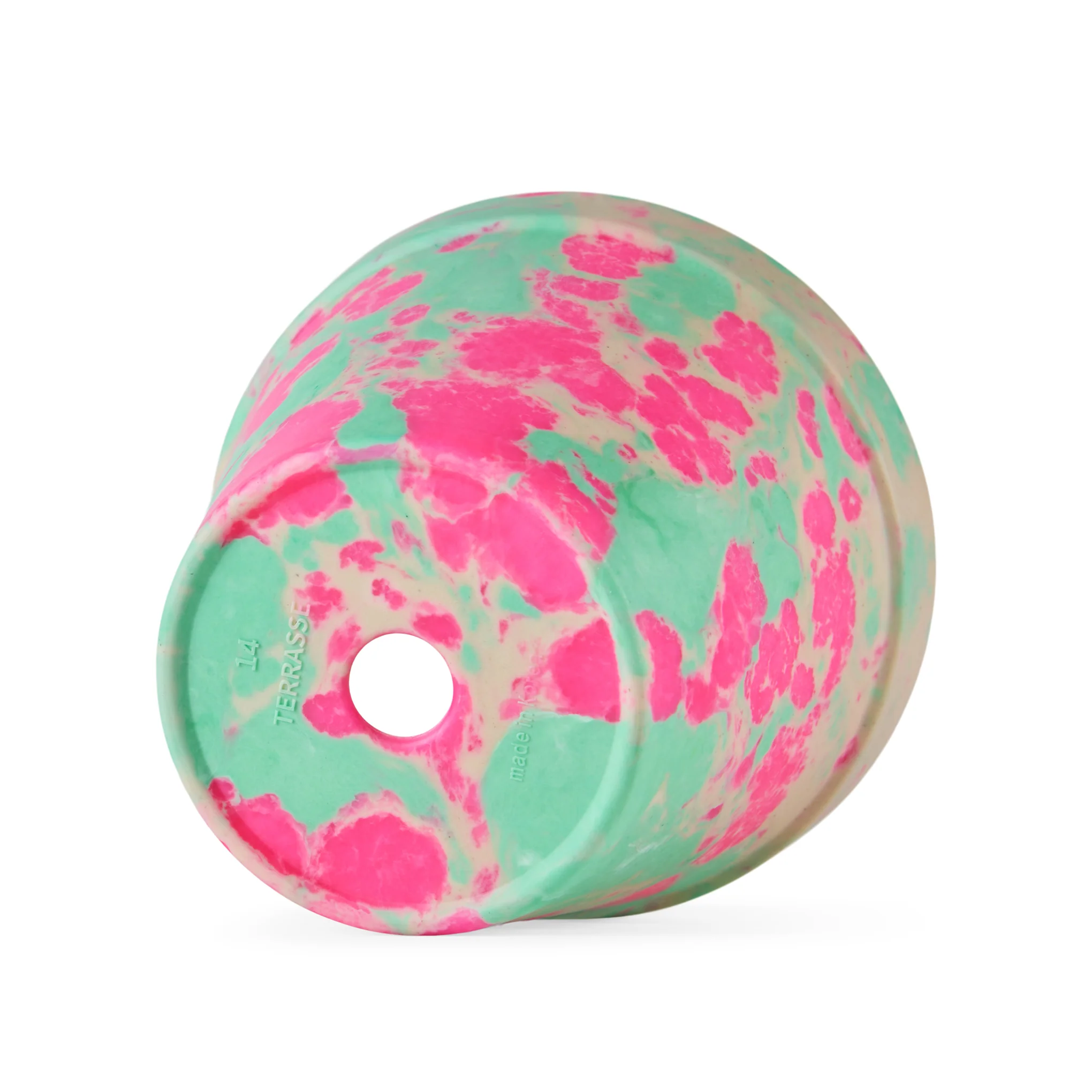 Blumen Marbled Planter and Saucer Set - Pink/Green - Image 4