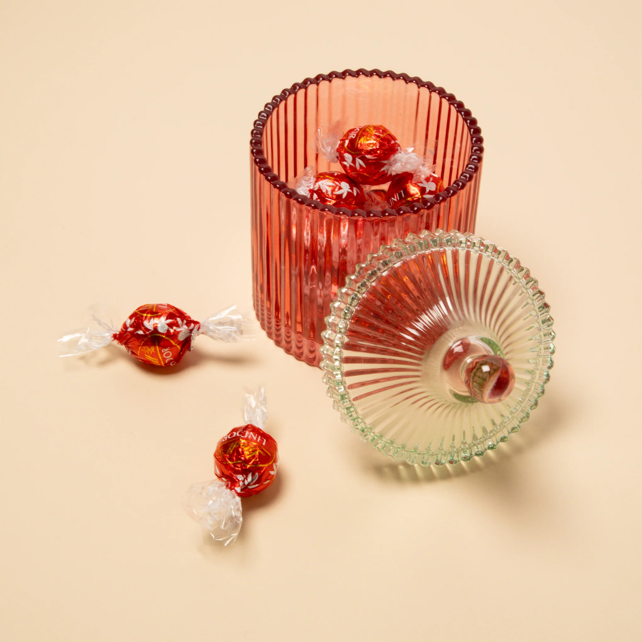 Candy Stripe Glass Storage Jar - Red/ Light Mint - Image 2