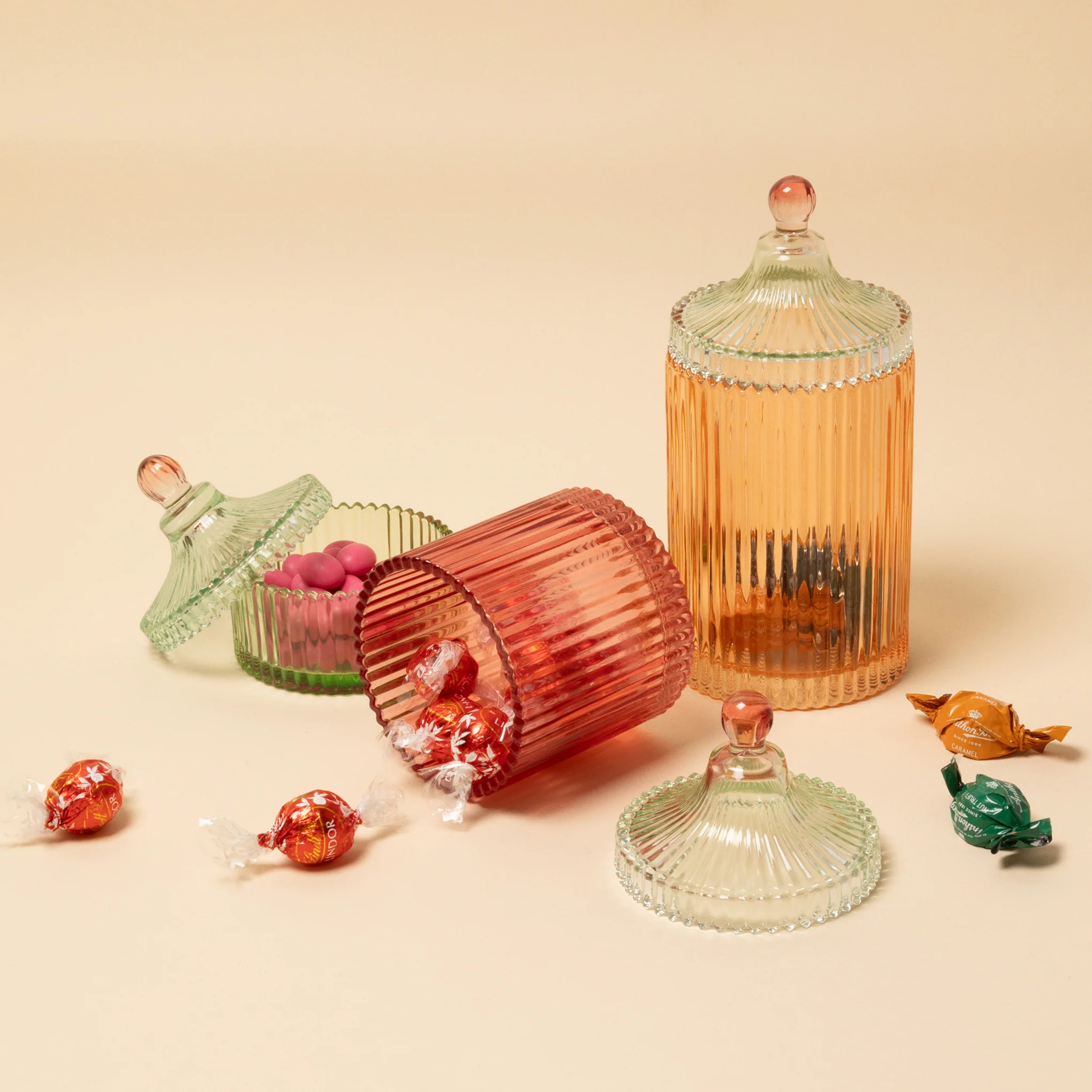 Candy Stripe Glass Storage Jar - Red/ Light Mint - Image 5