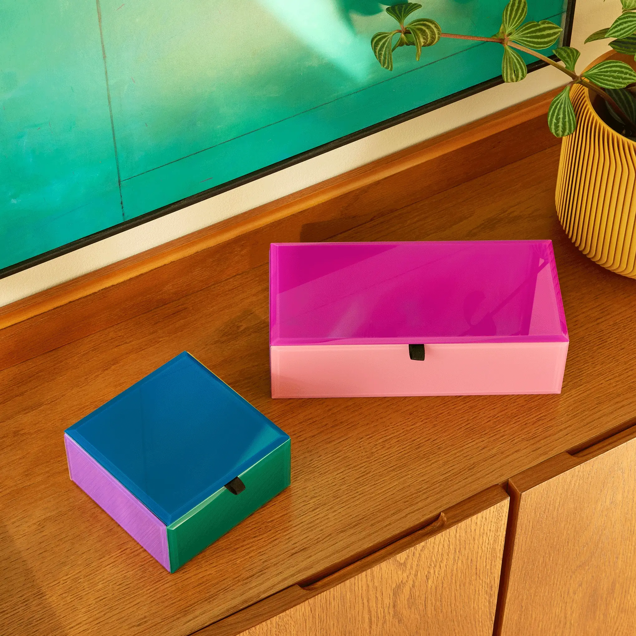 Colorblock Glass Jewelry Box - Blue Multi - Image 2