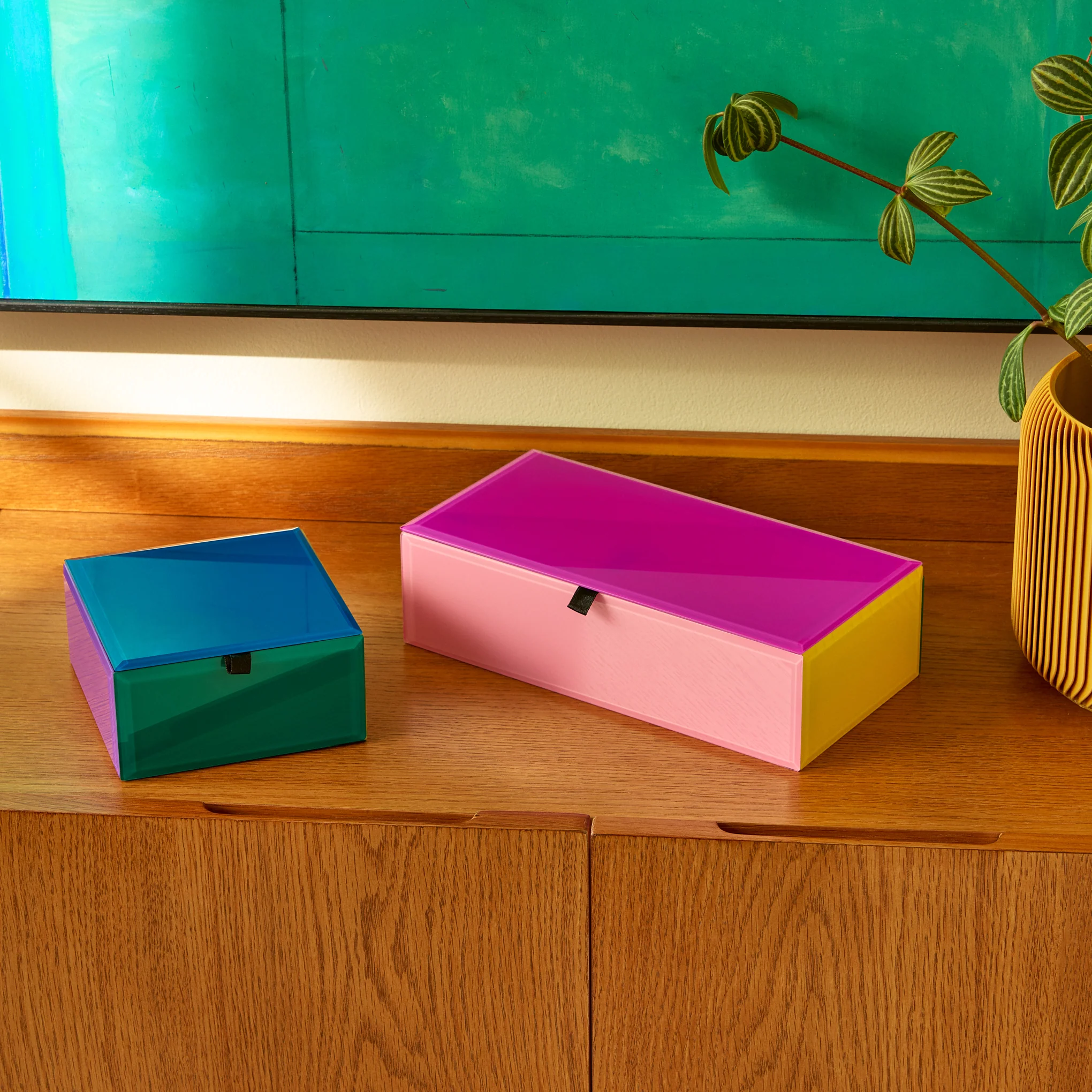 Colorblock Glass Jewelry Box - Pink Multi - Image 7