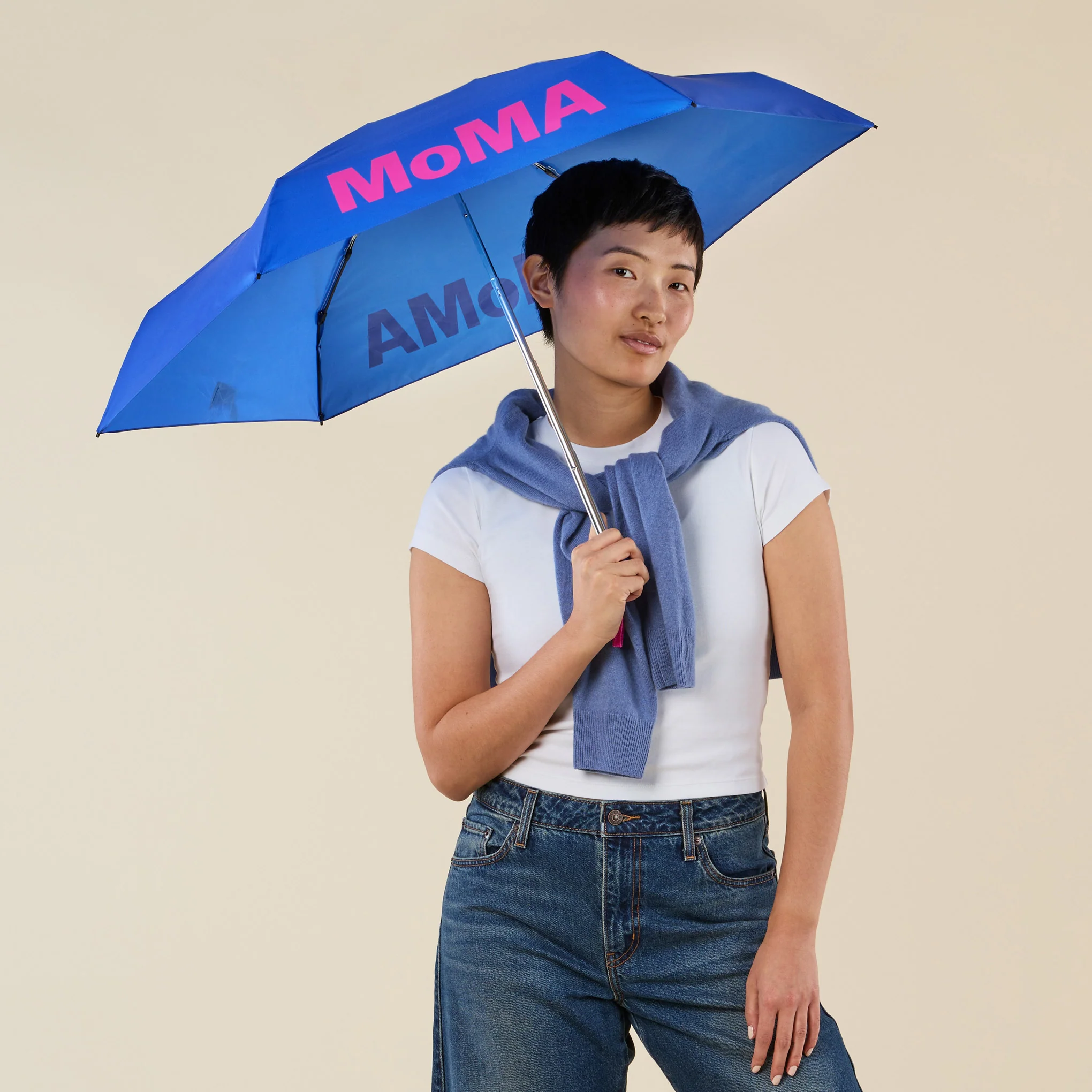 Colorful MoMA Umbrella - Navy/ Fuchsia - Image 2