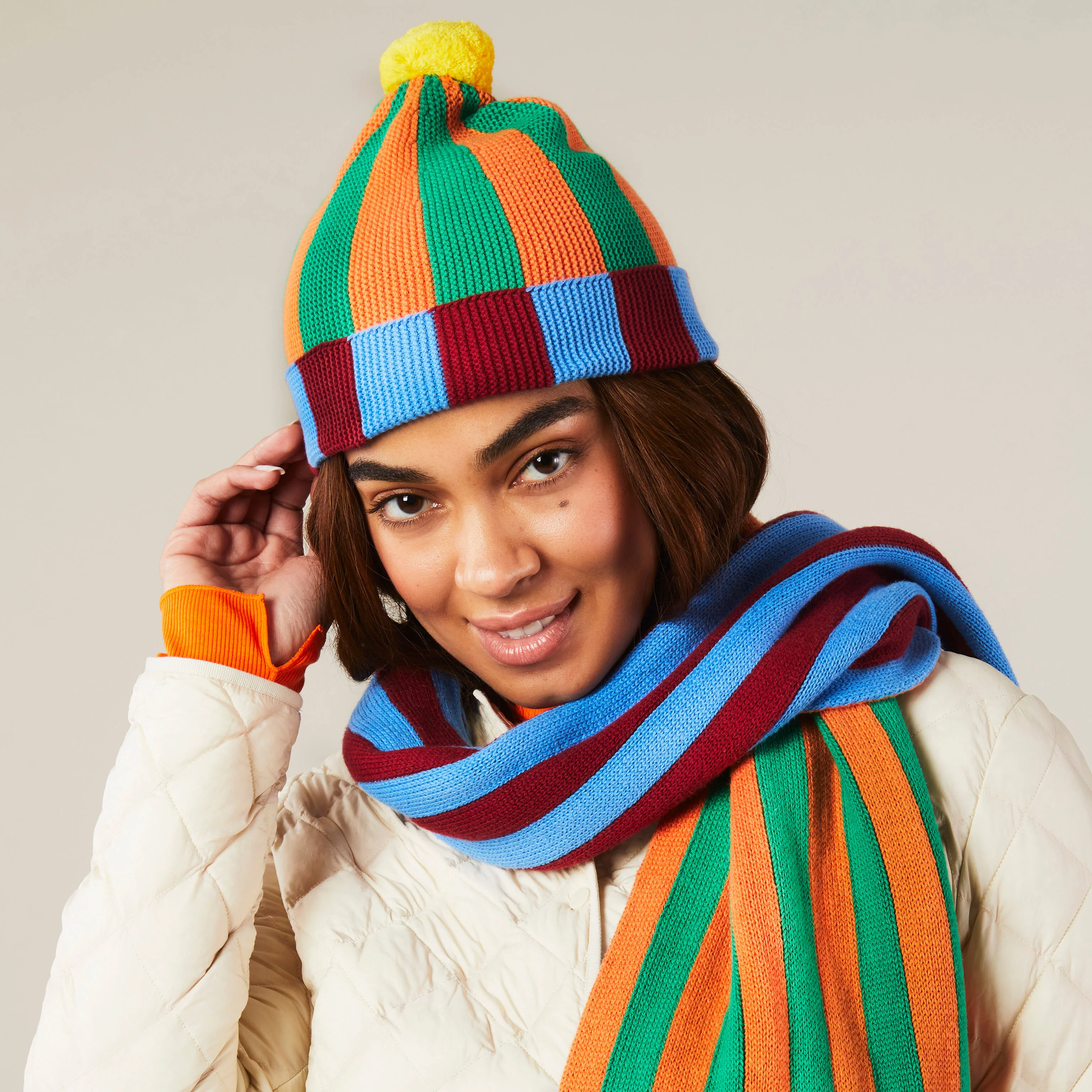 Dusen Dusen Cotton Striped Beanie - Blue/ Green - Image 4