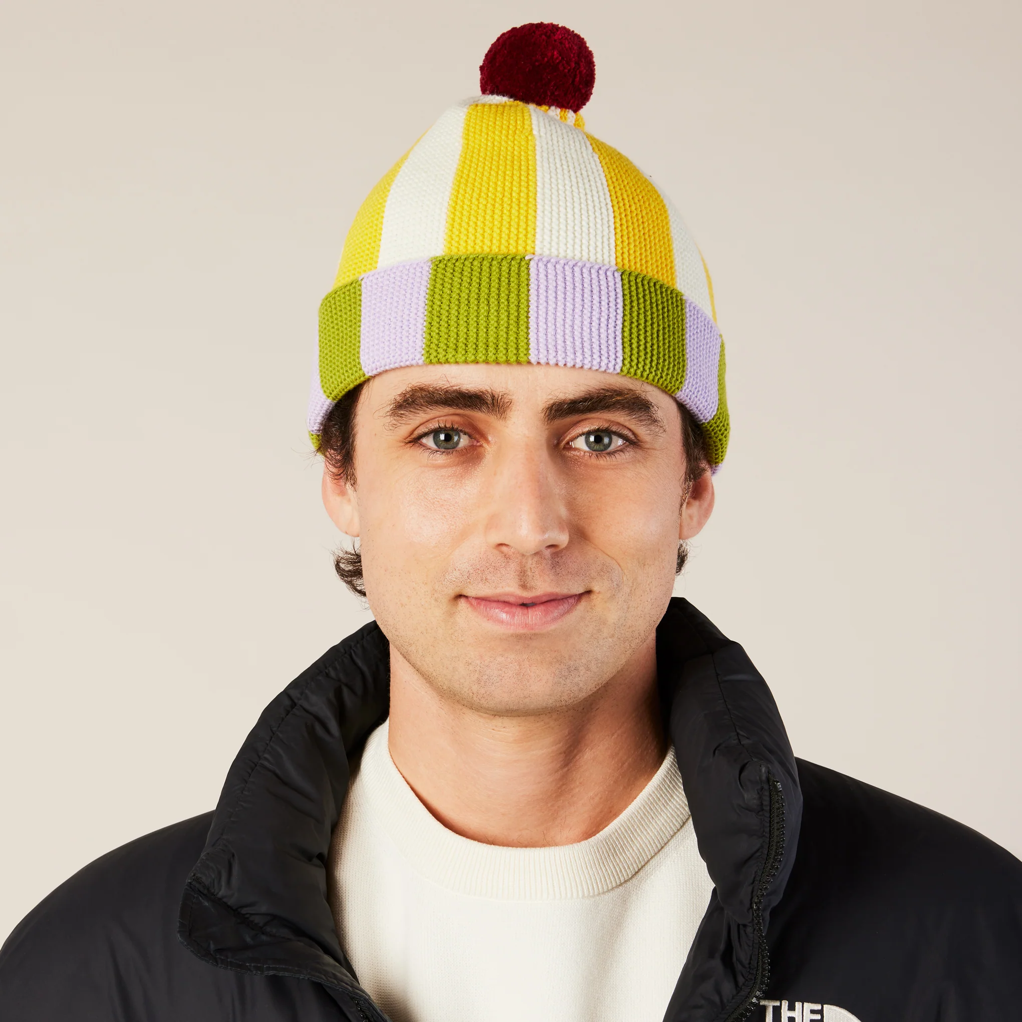Dusen Dusen Cotton Striped Beanie - Purple/ Yellow - Image 3