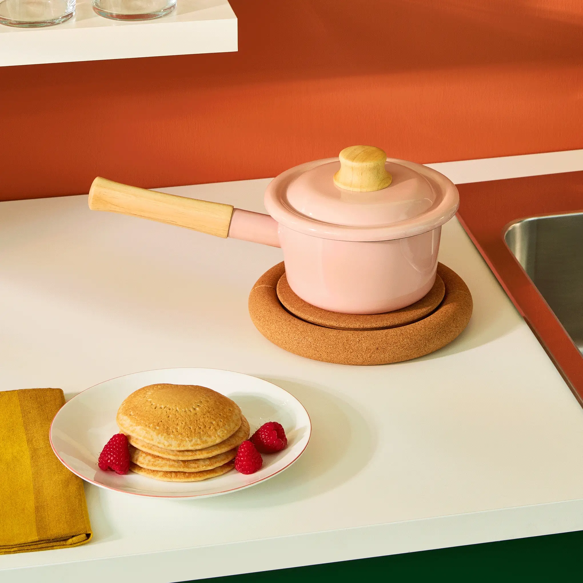 Enamel Milk Pan with Lid - Pink - Image 2
