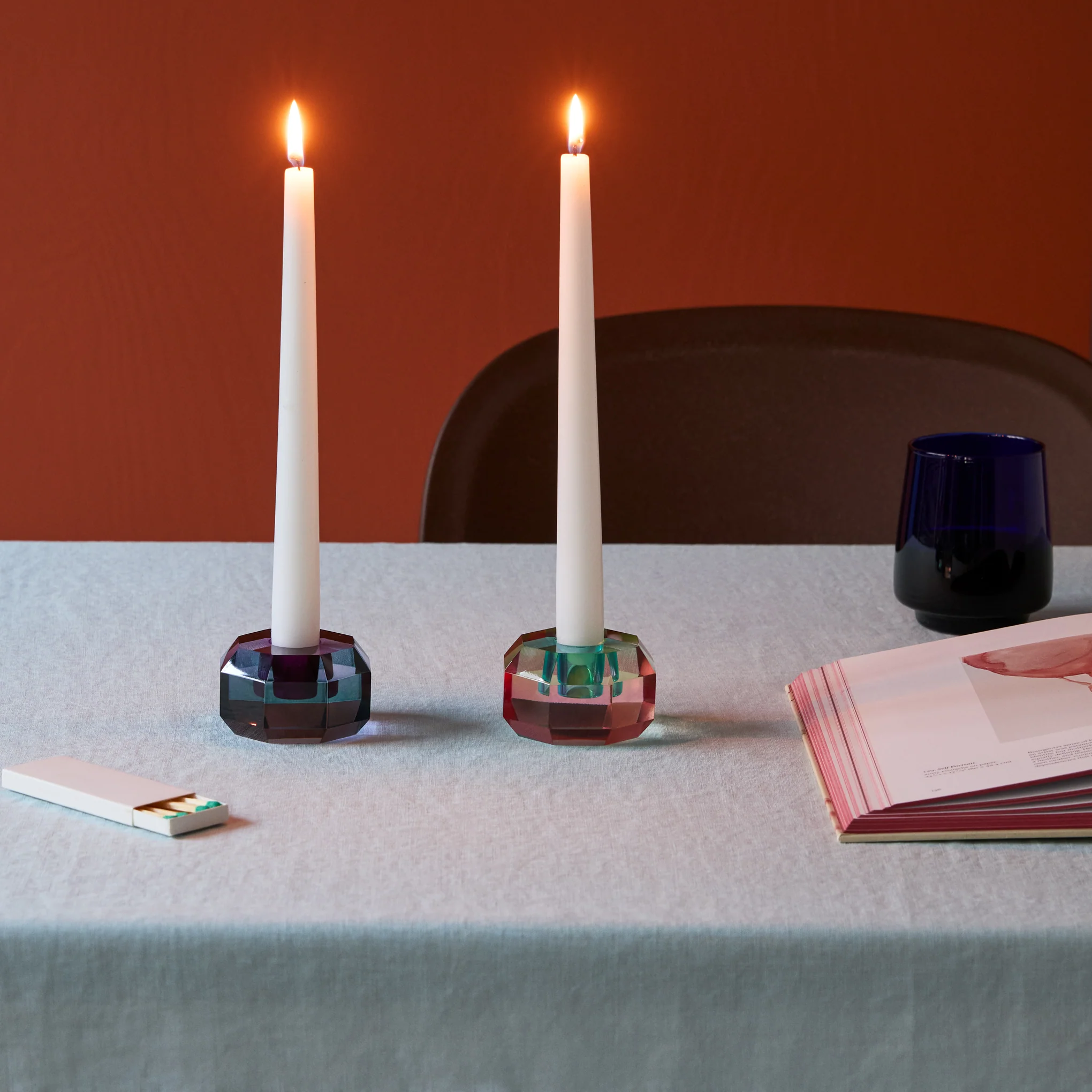 Faceted Octagon Crystal Candleholder - Blue/ Lilac - Image 4