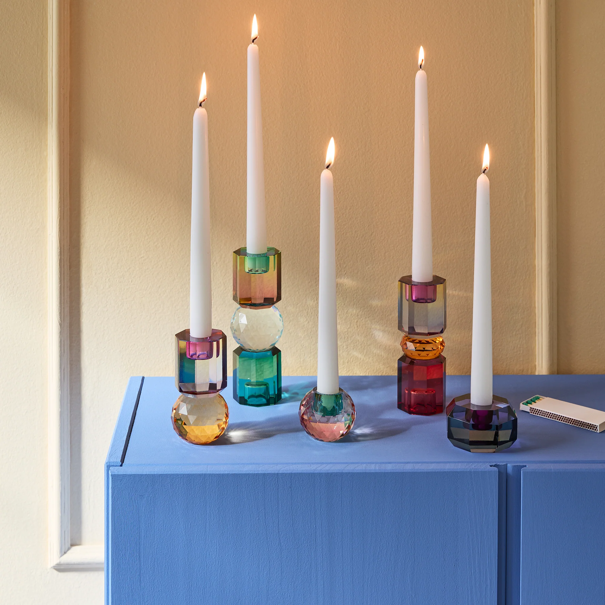 Faceted Octagon Crystal Candleholder - Blue/ Lilac - Image 5