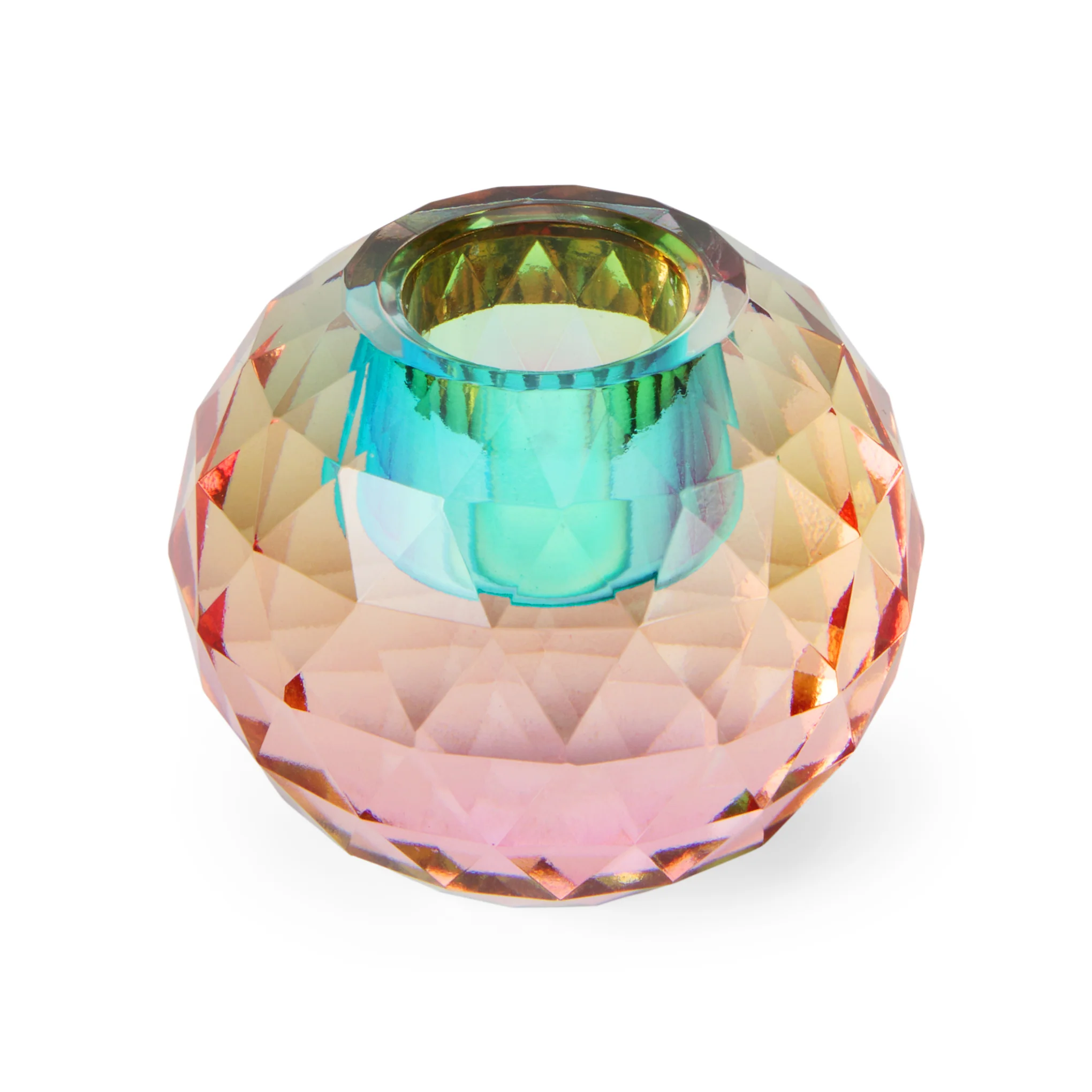 Faceted Orb Crystal Candleholder - Peach/ Teal - Image 3
