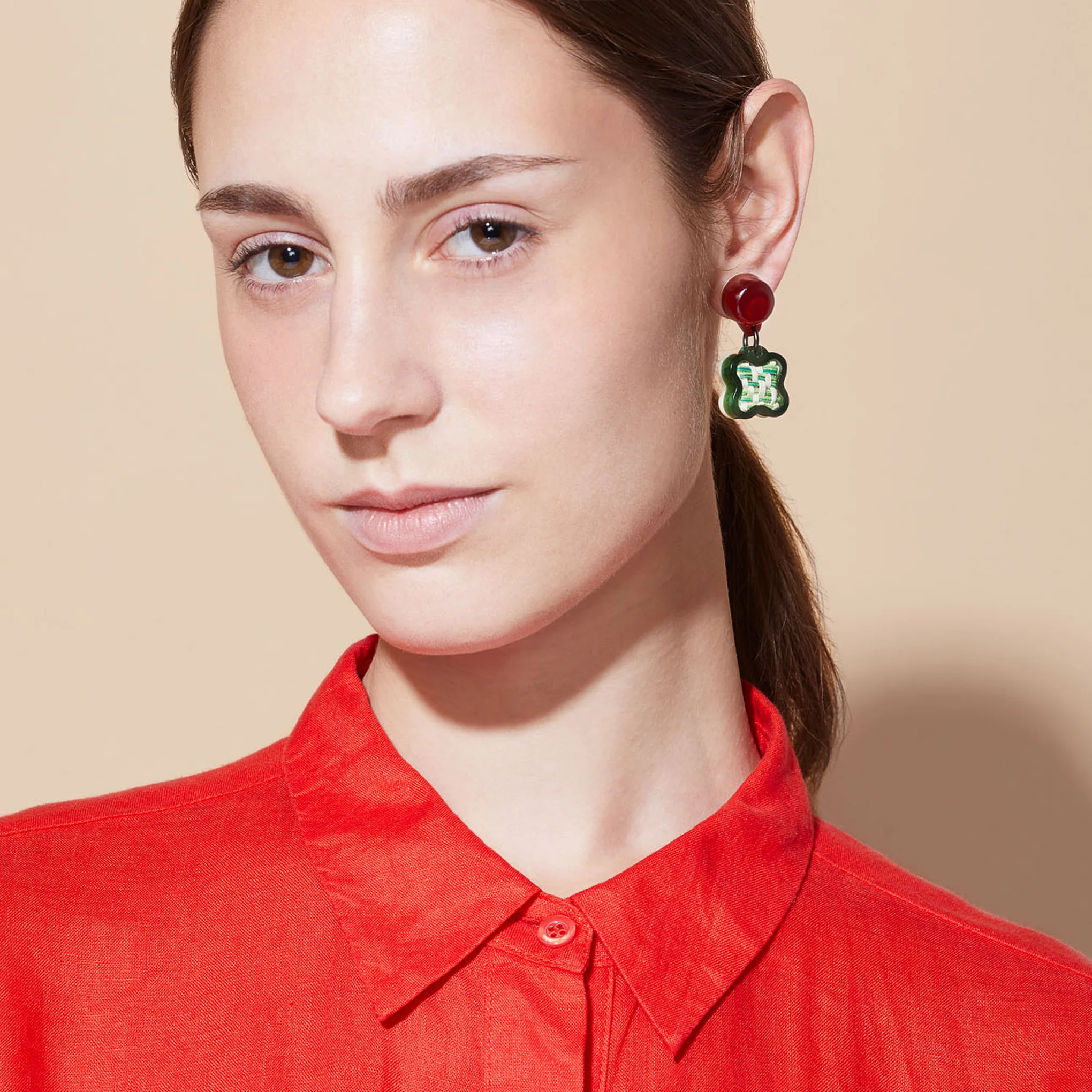 Finn Vita Drop Earrings - Red/ Green - Image 2