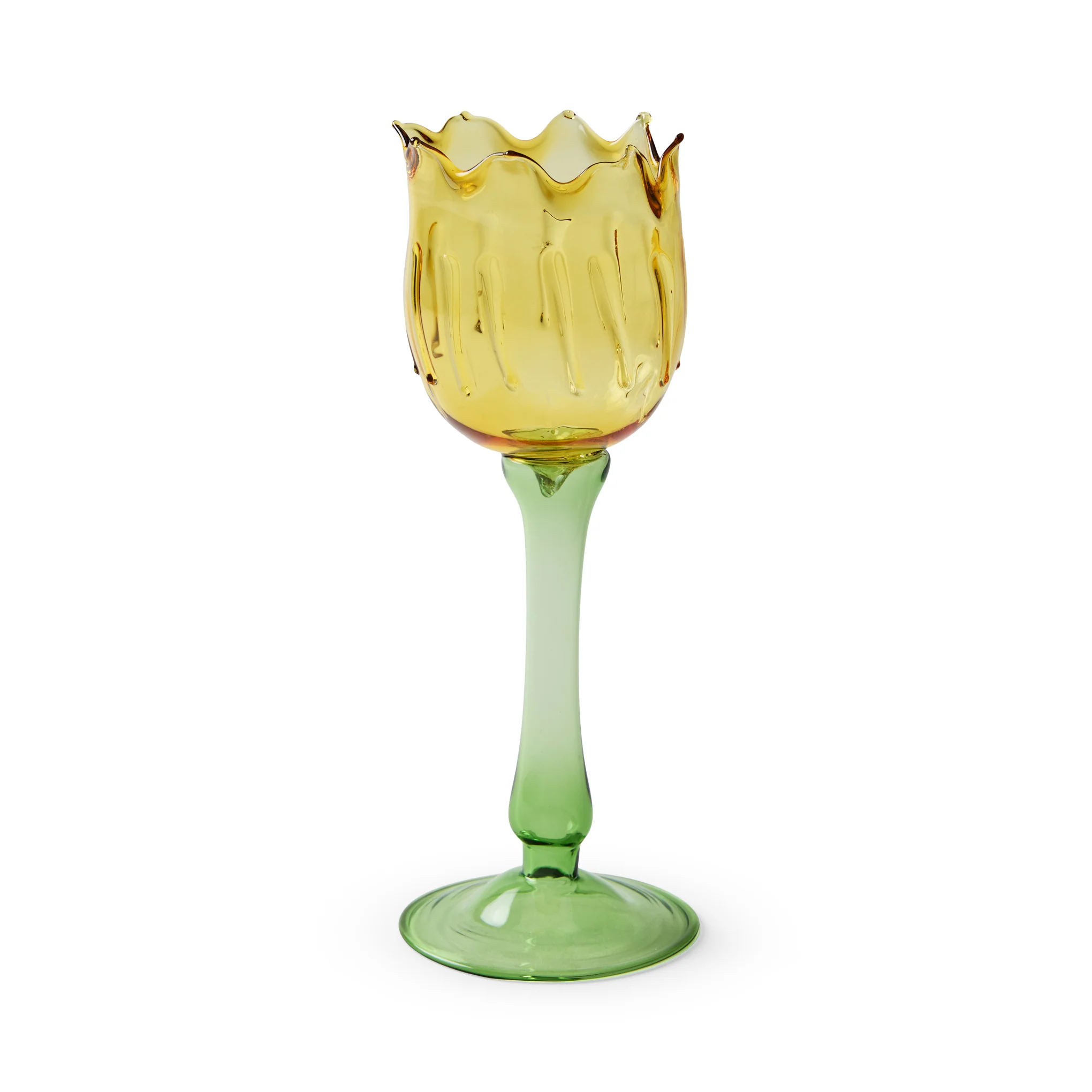 Eternal Blossom Glass Tea Light Holder - Yellow / Green - Image 3