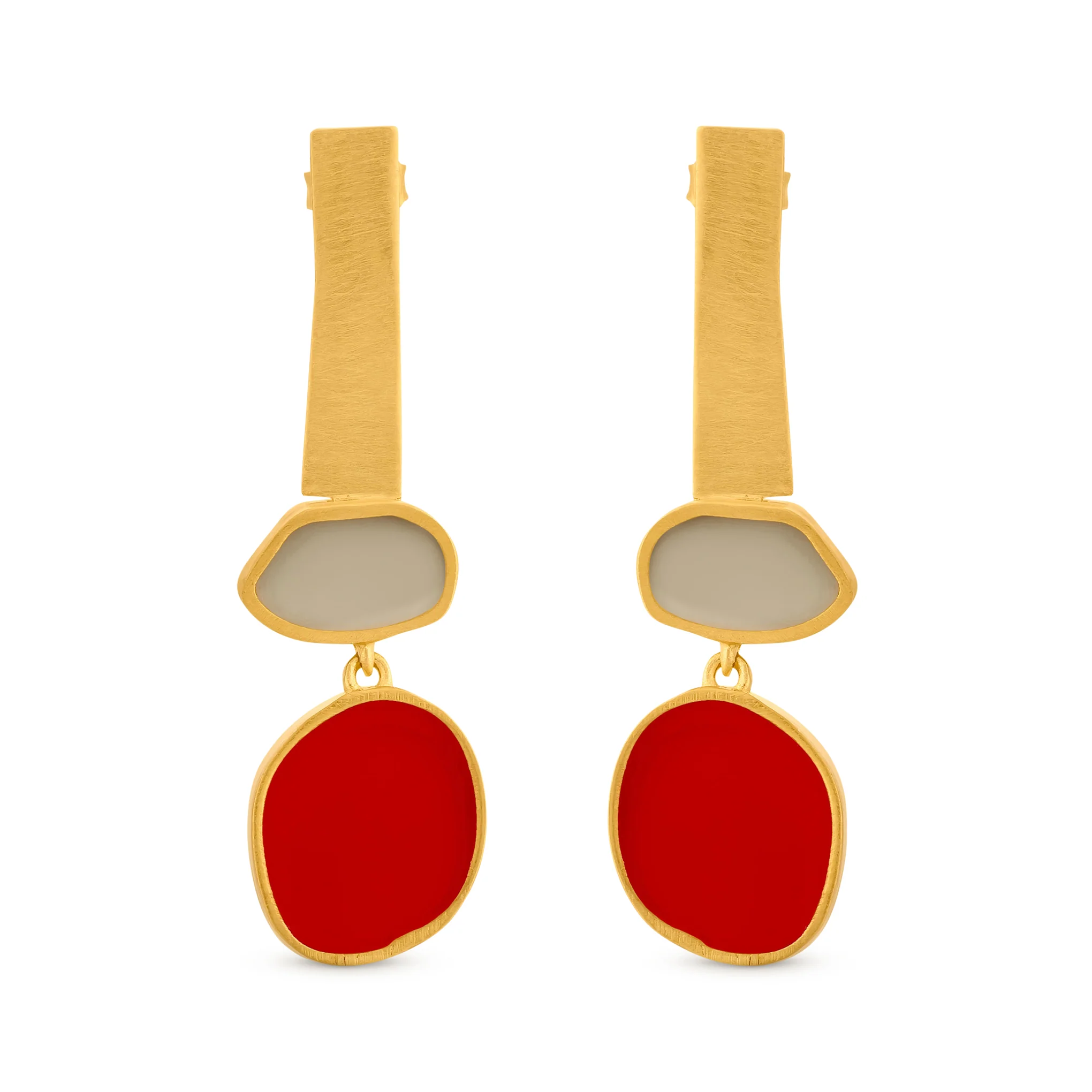 Geometric Collage Gold-Plated Three Shapes Drop Earrings