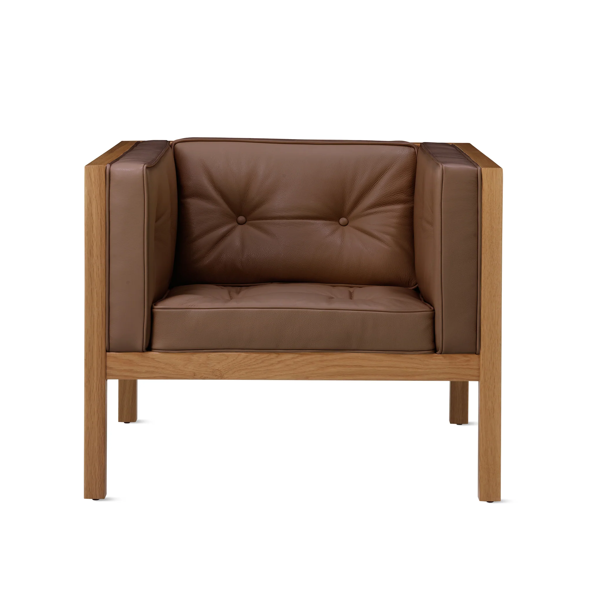 George Nelson Leather Cube Lounge Chair from Herman Miller - White Oak/ Ledge Caramel Leather