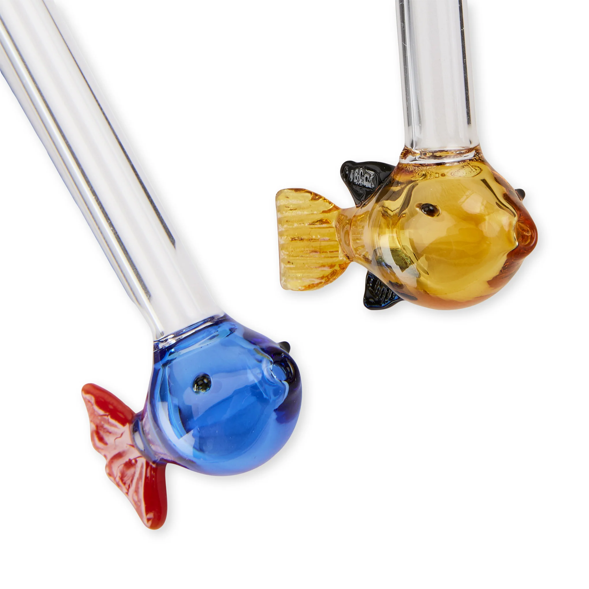 Glass Fish Straws - Set of 2 - Blue/ Amber - Image 3