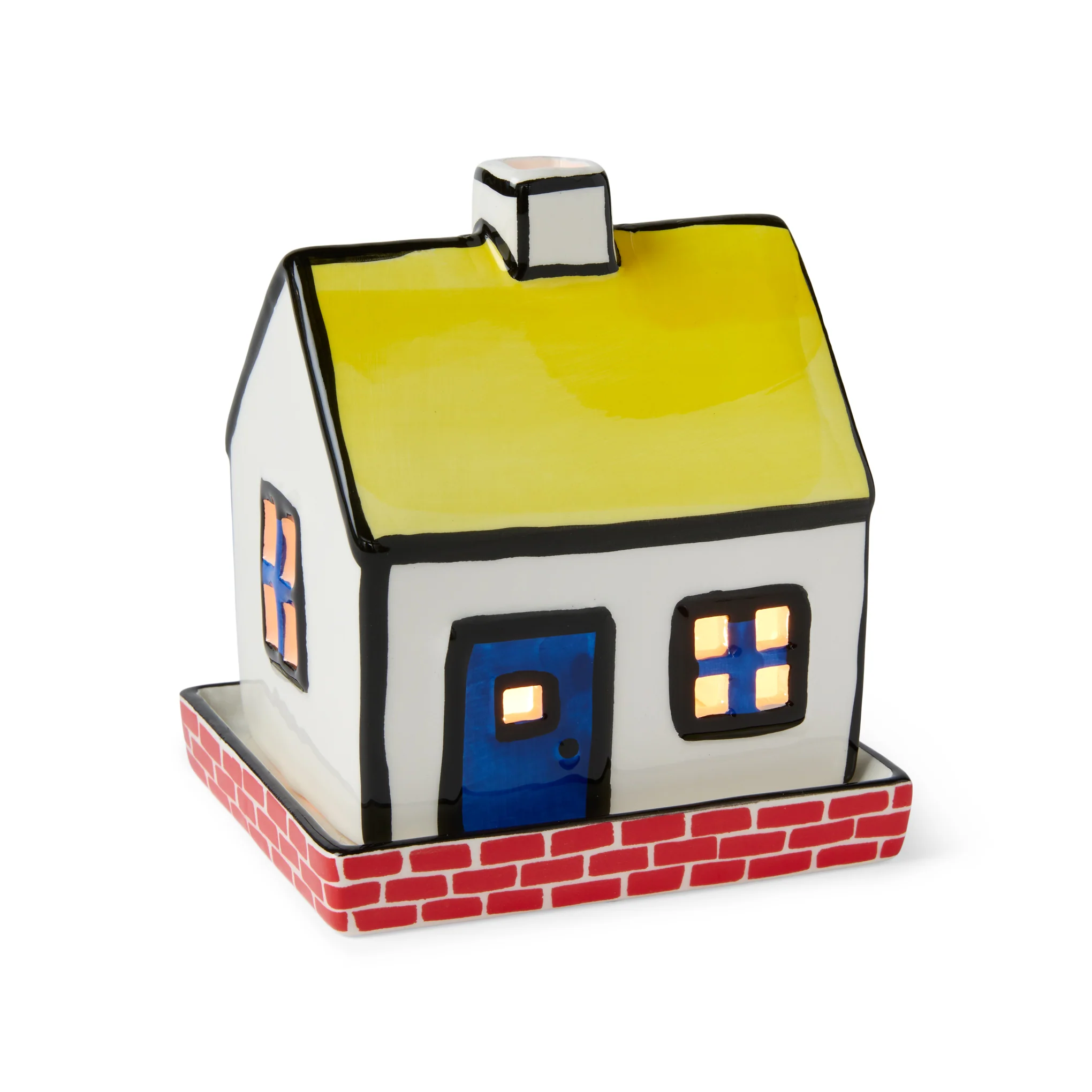 House Ceramic Tea Light Holder - Yellow