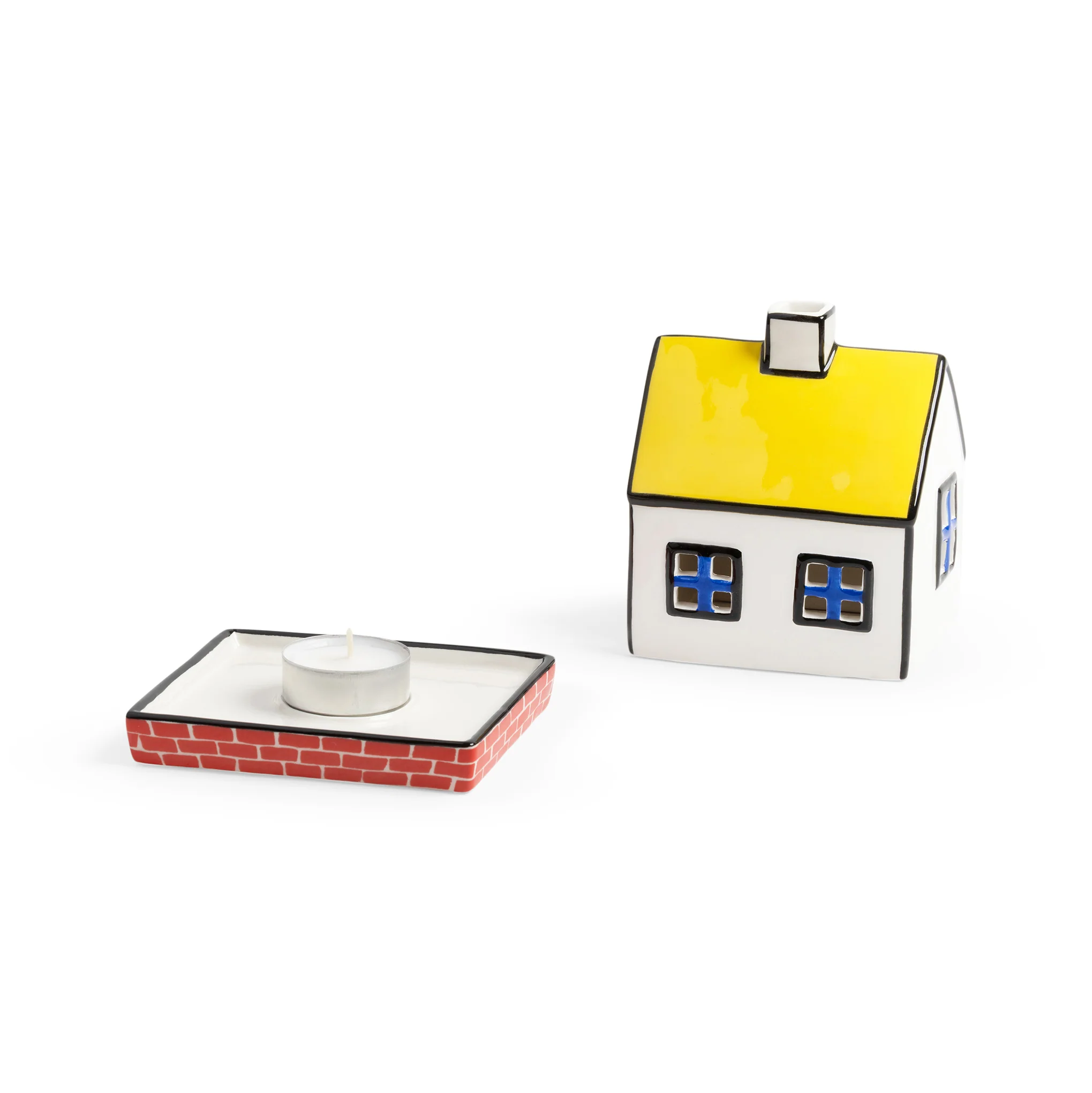 House Ceramic Tea Light Holder - Yellow - Image 3