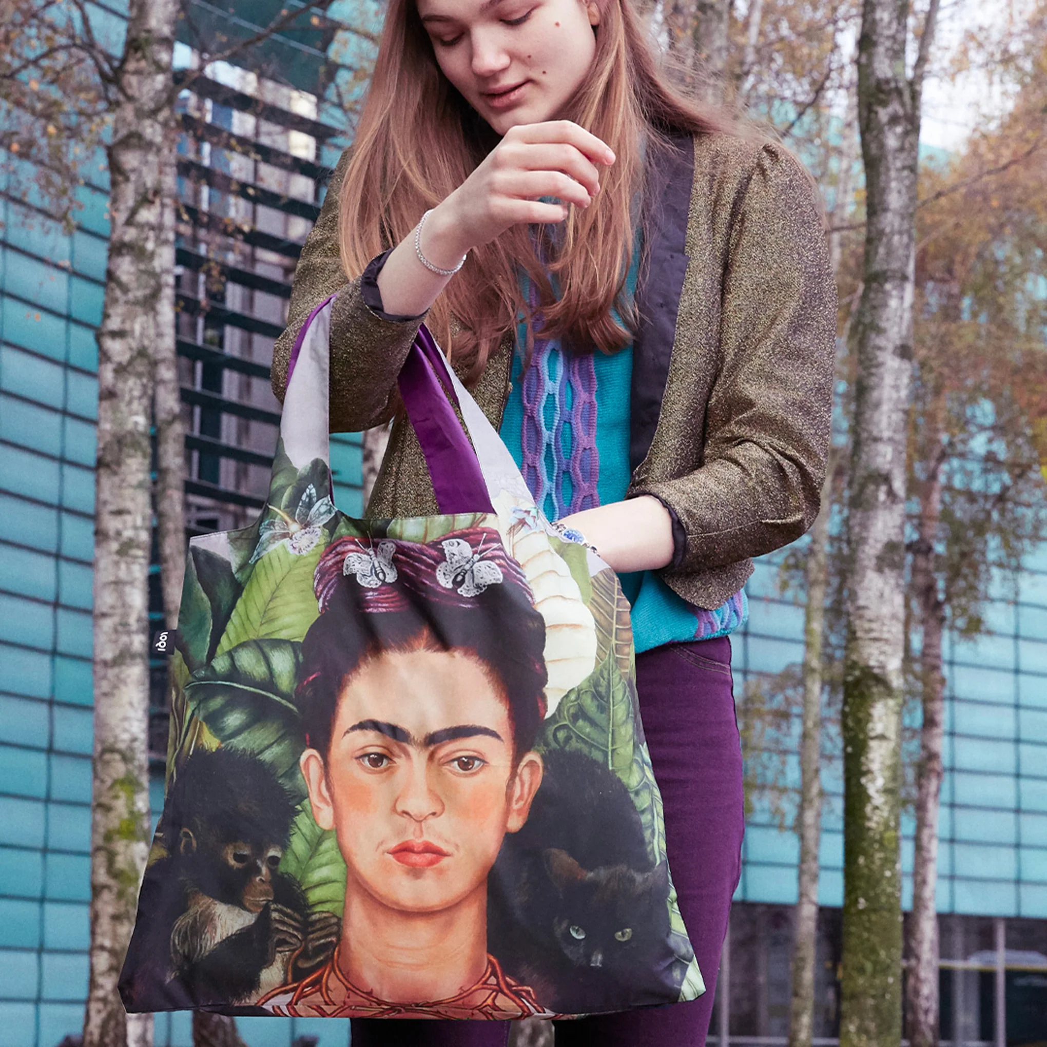 Loqi Recycled Polyester Artist Tote Bag - Frida Kahlo- Hummingbird - Image 2