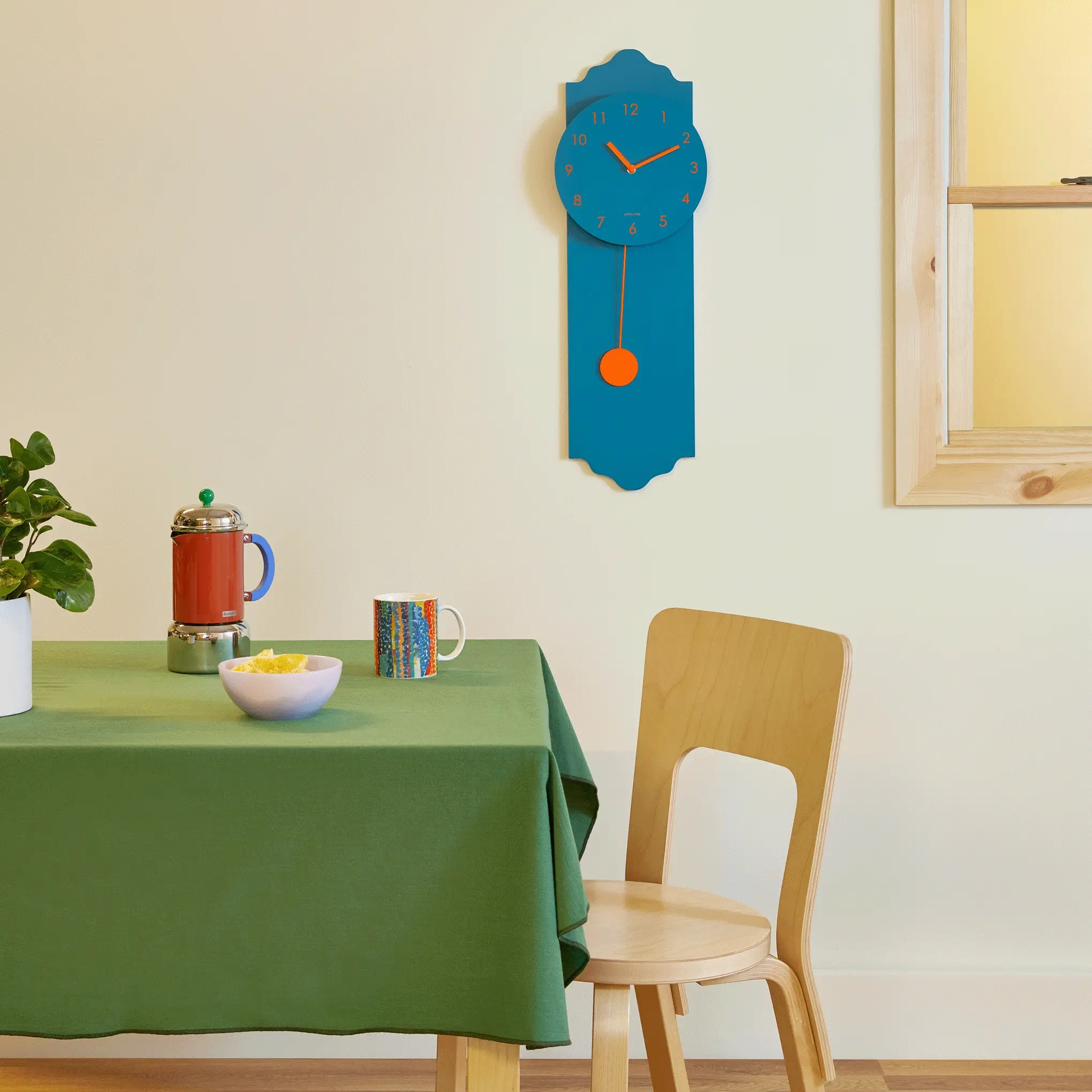 Modern Pendulum Wall Clock - Blue/ Orange - Image 2