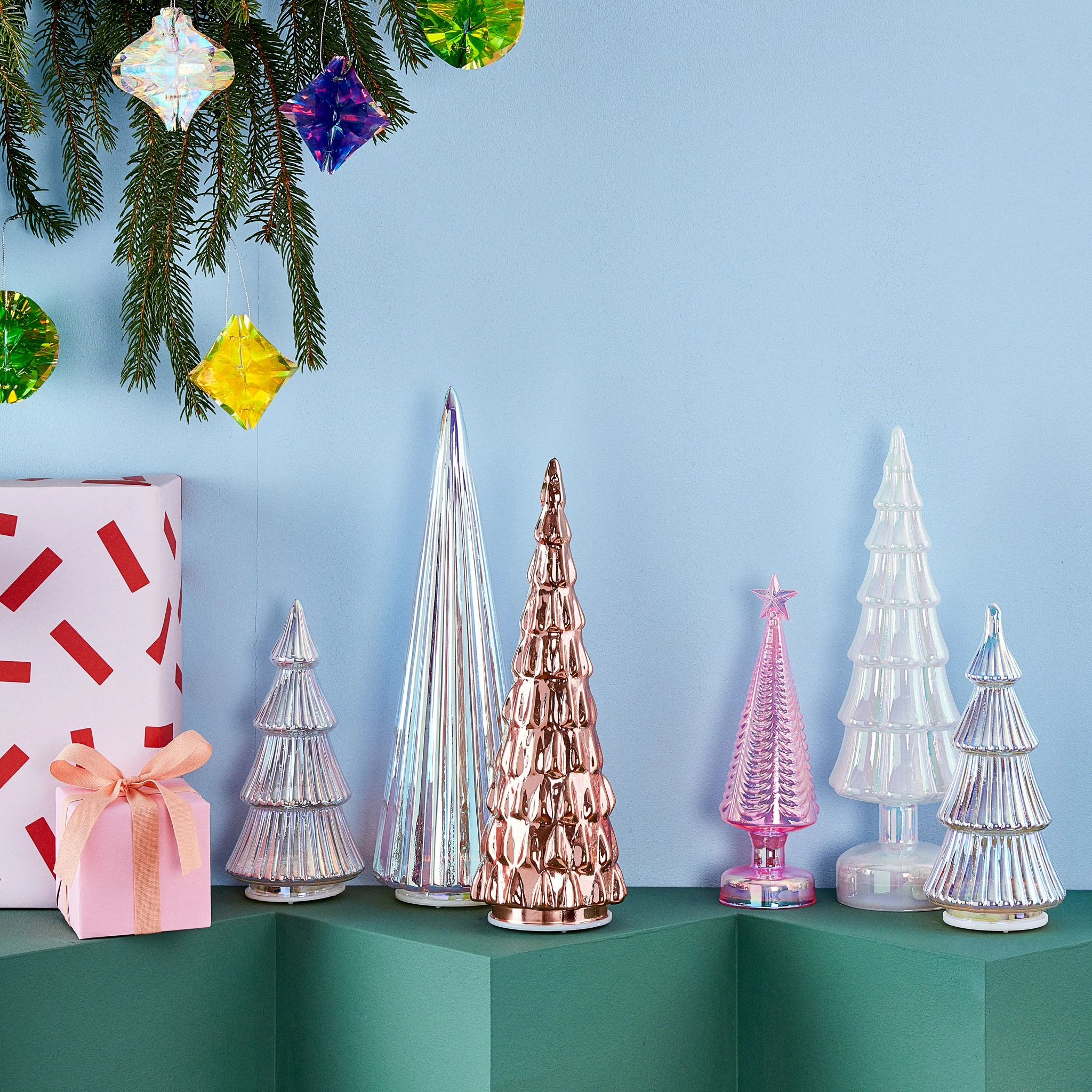 MoMA LED Glass Lighted Tree- Large - Teal Iridescent - Image 4