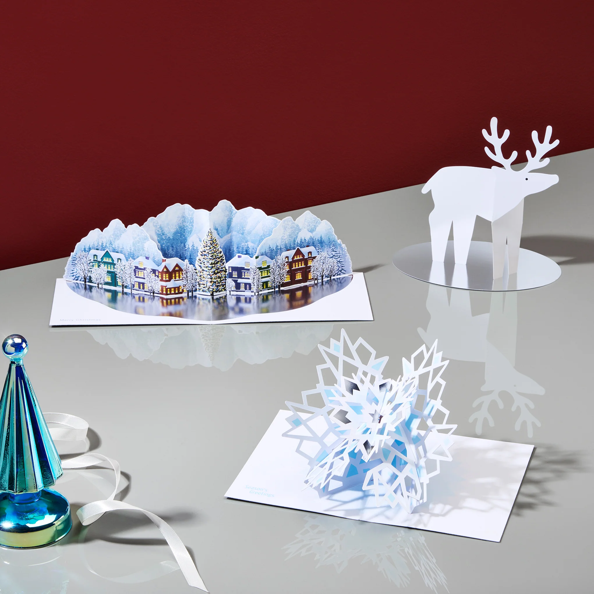 Mountain Village Holiday Pop-Up Cards - Set of 8 - Image 3