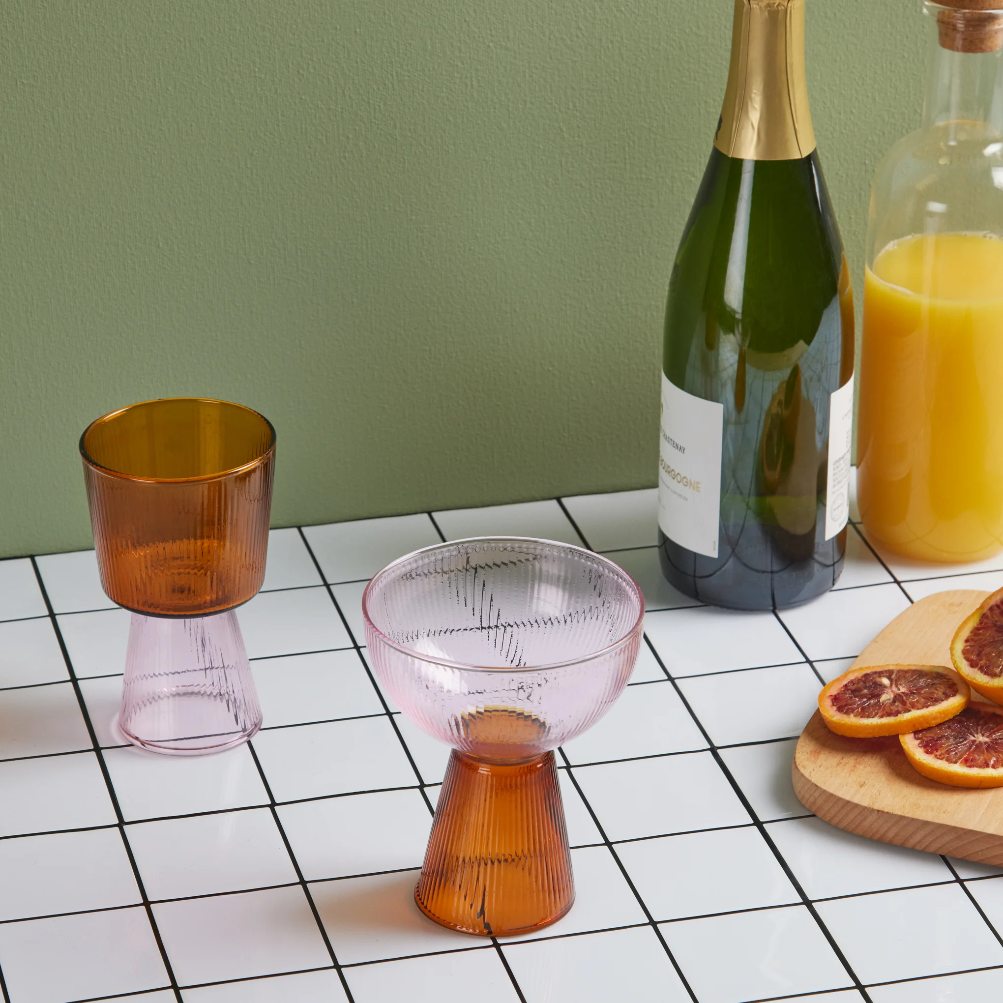 Oorun Didun Glass Cups by Yinka Ilori - - Pink/ Amber - Image 3