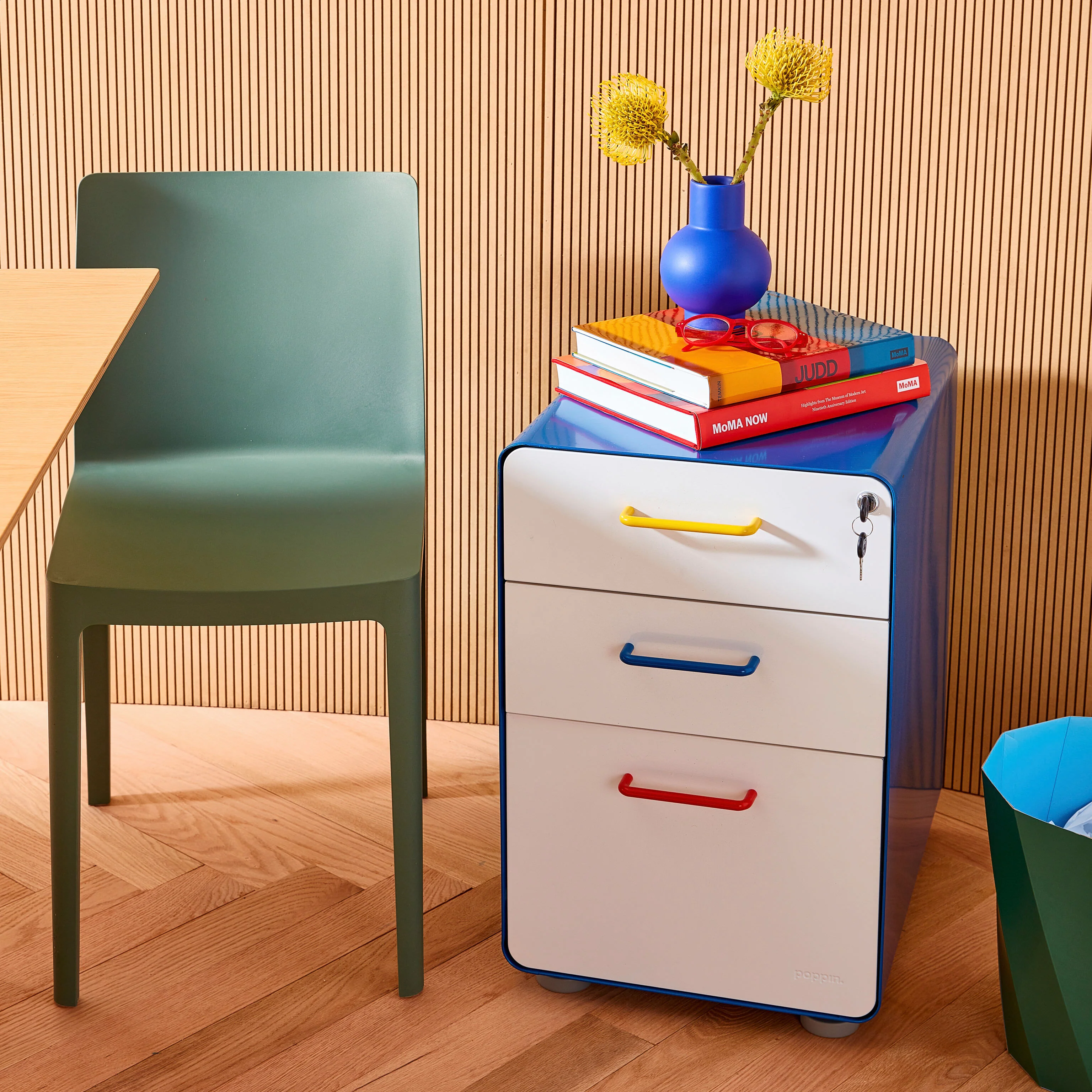 Poppin Stow 3-Drawer File Cabinet - Red/ Blue/ Yellow - Image 4