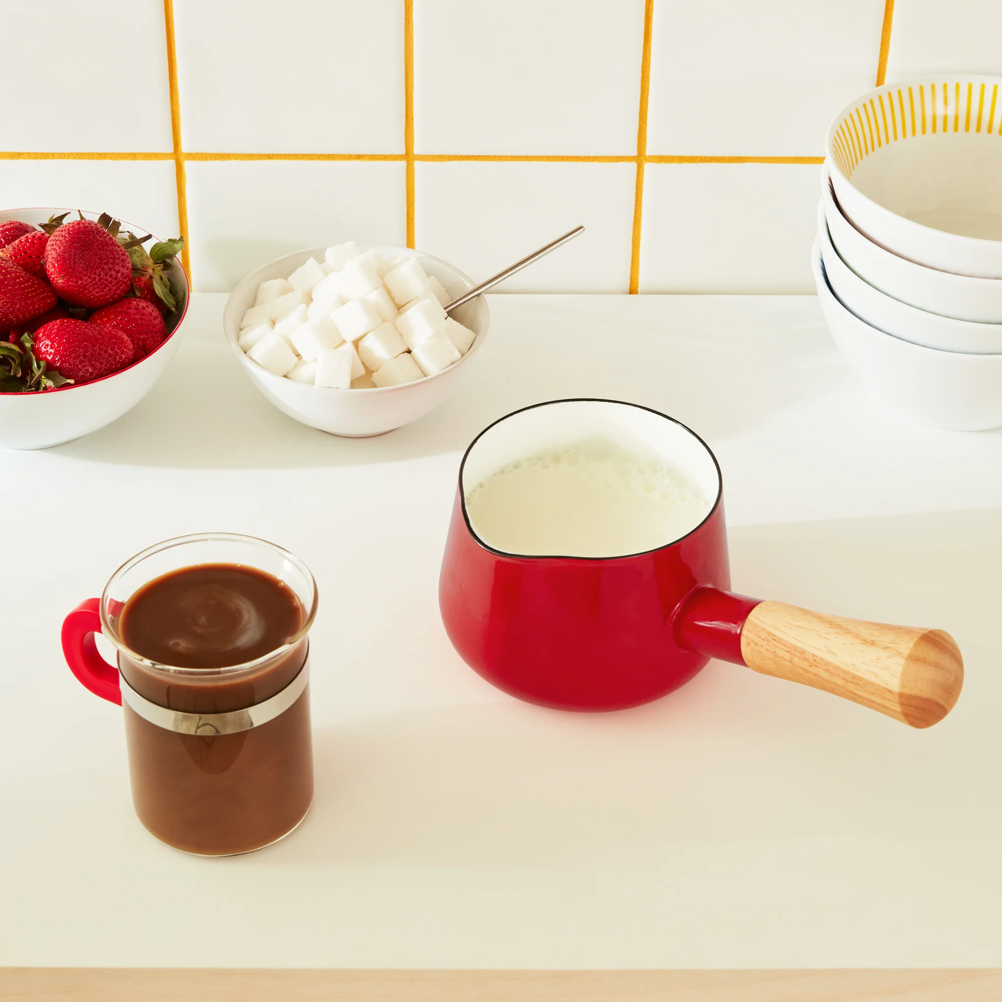 Porcelain Enamel Milk Pan - Red - Image 2