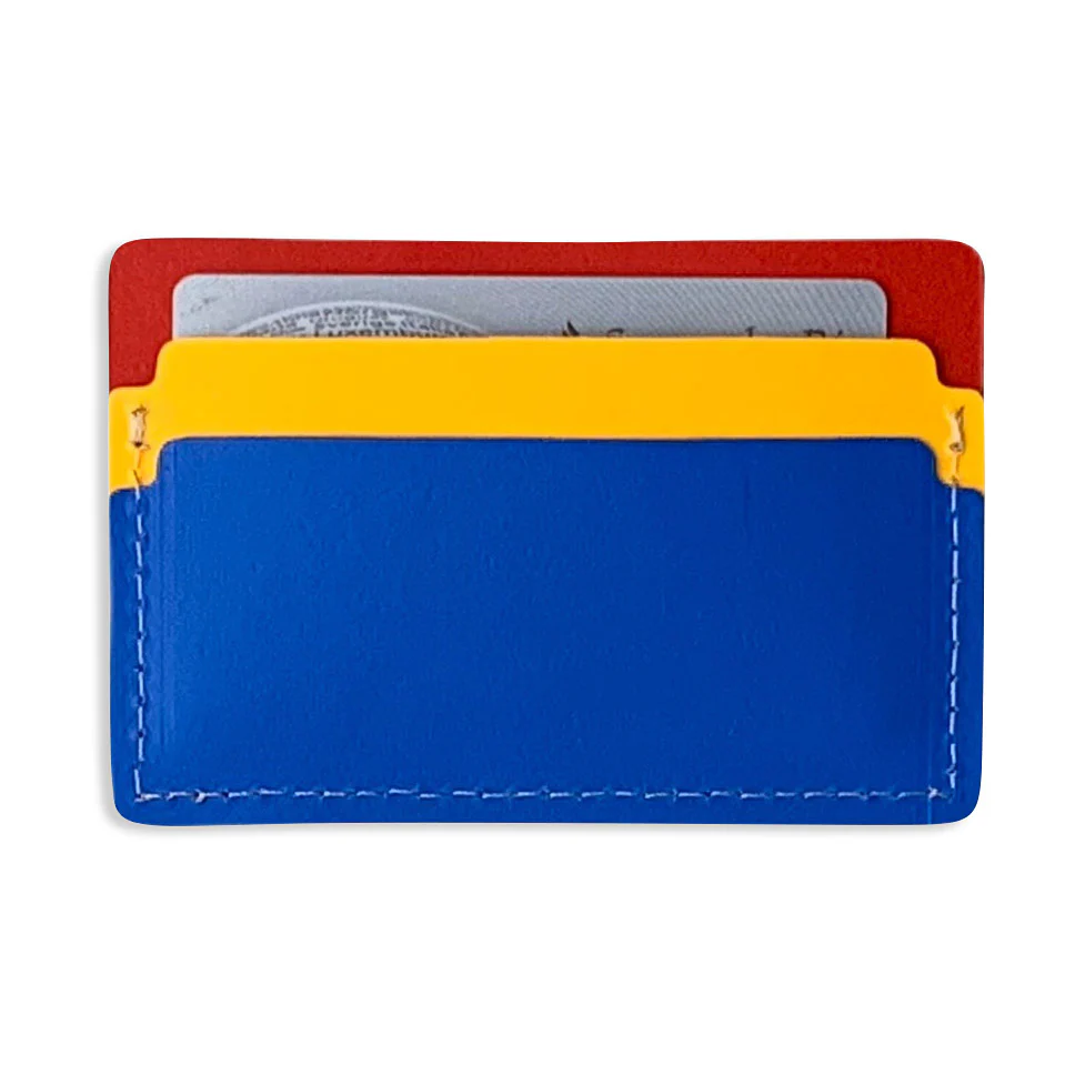 Primary Recycled Leather Cardholder - Blue/ Red - Image 2