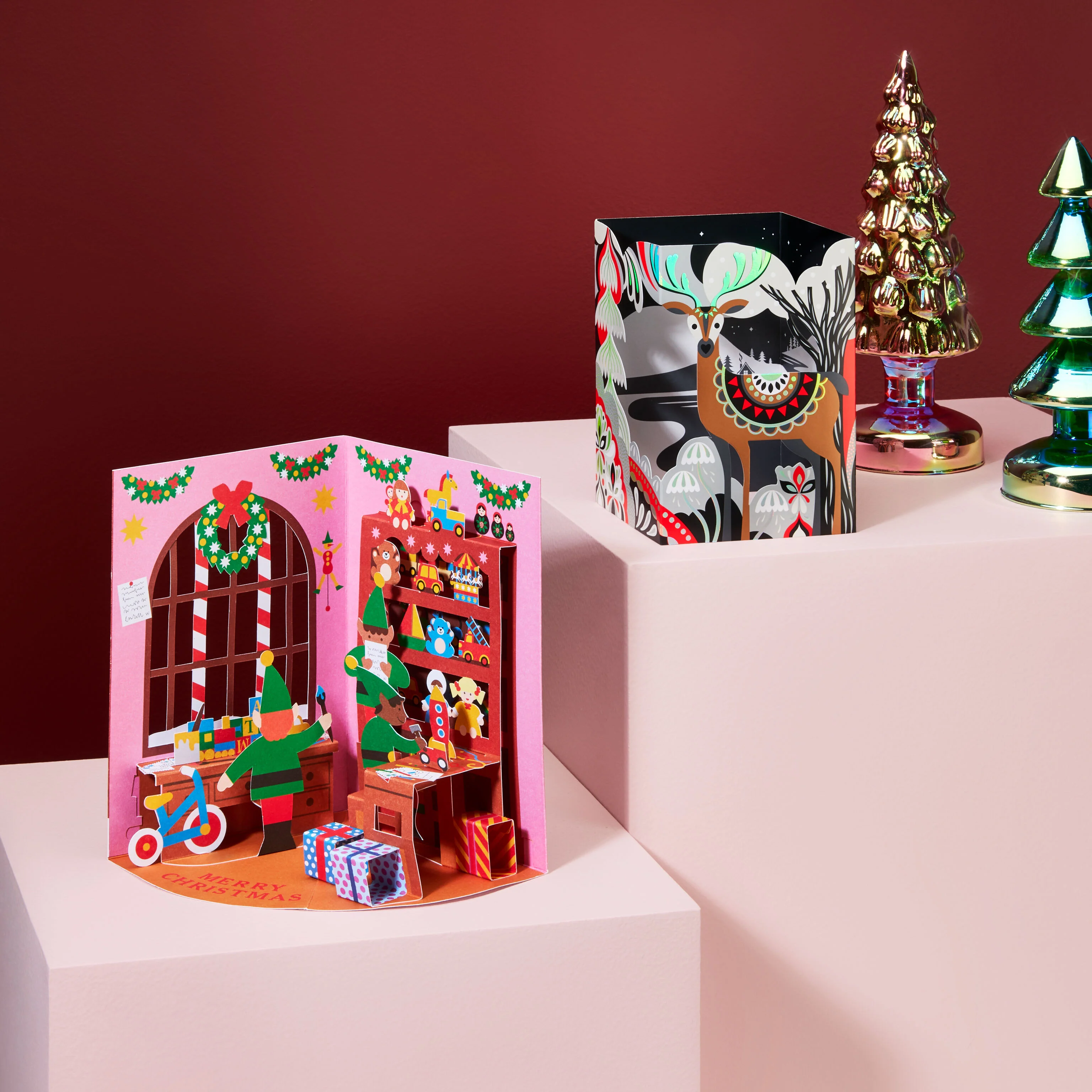 Santa’s Workshop Holiday Pop-Up Cards - Set of 8 - Image 2