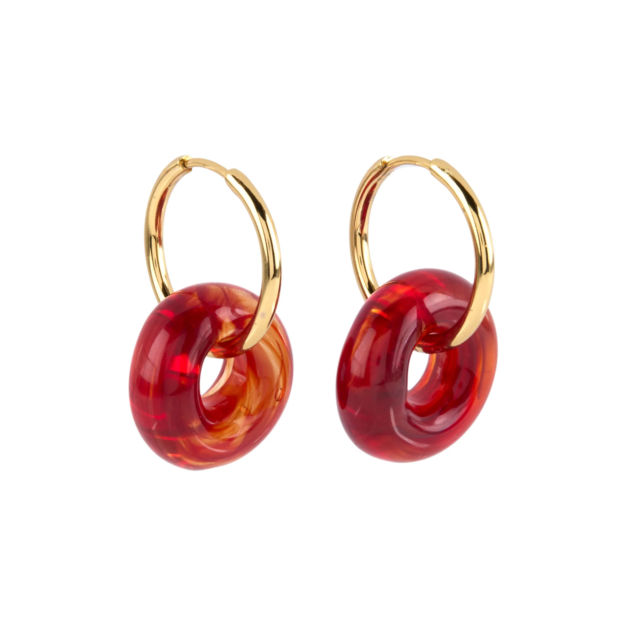 Suplais Donut Recycled Glass Earrings - Gold/ Red