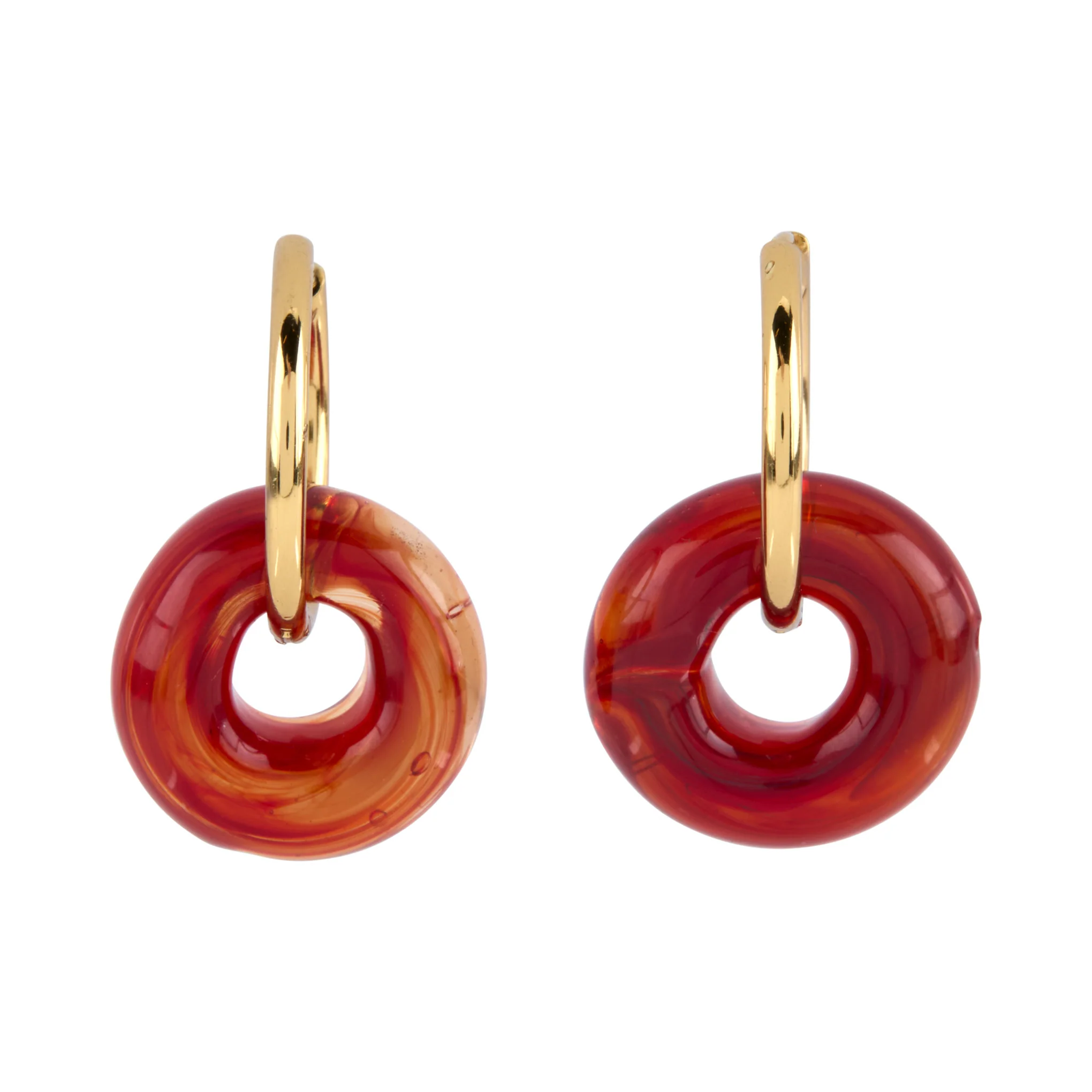 Suplais Donut Recycled Glass Earrings - Gold/ Red - Image 3