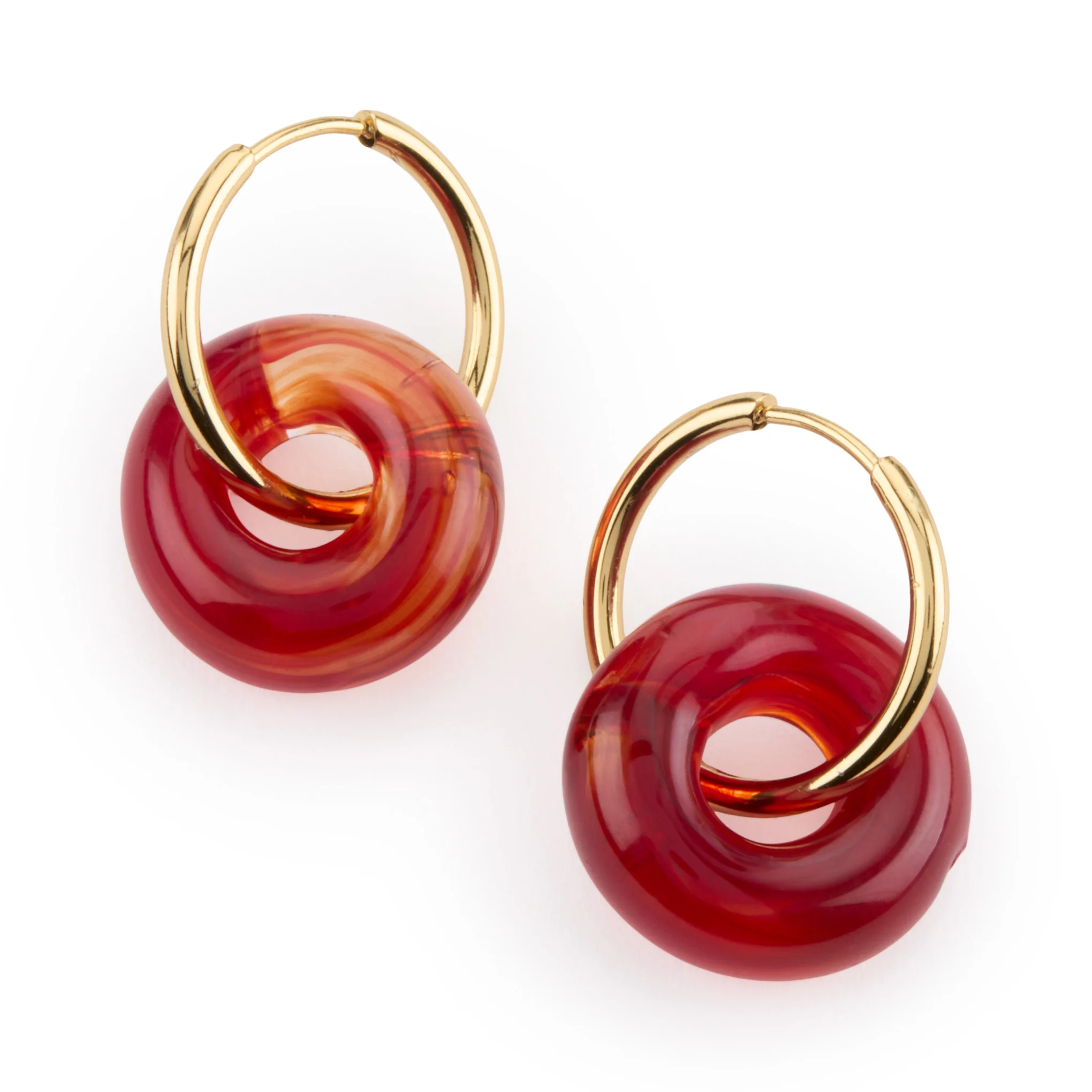 Suplais Donut Recycled Glass Earrings - Gold/ Red - Image 4
