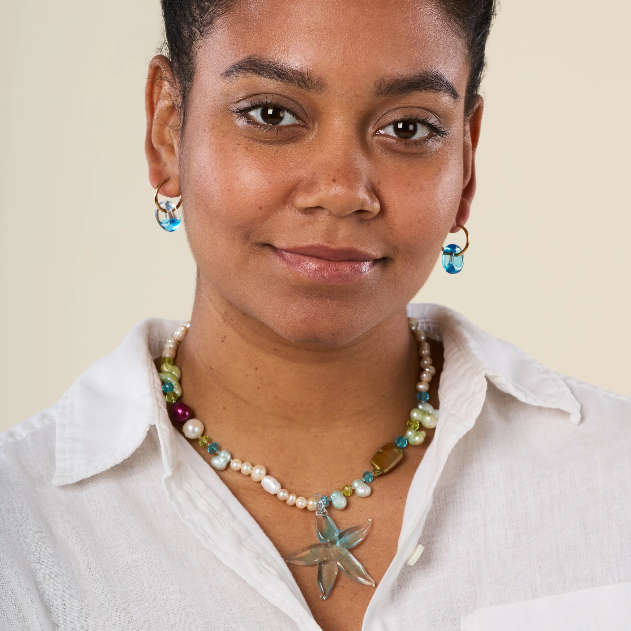 Suplais Pearl And Recycled Glass Flower Necklace - Image 2