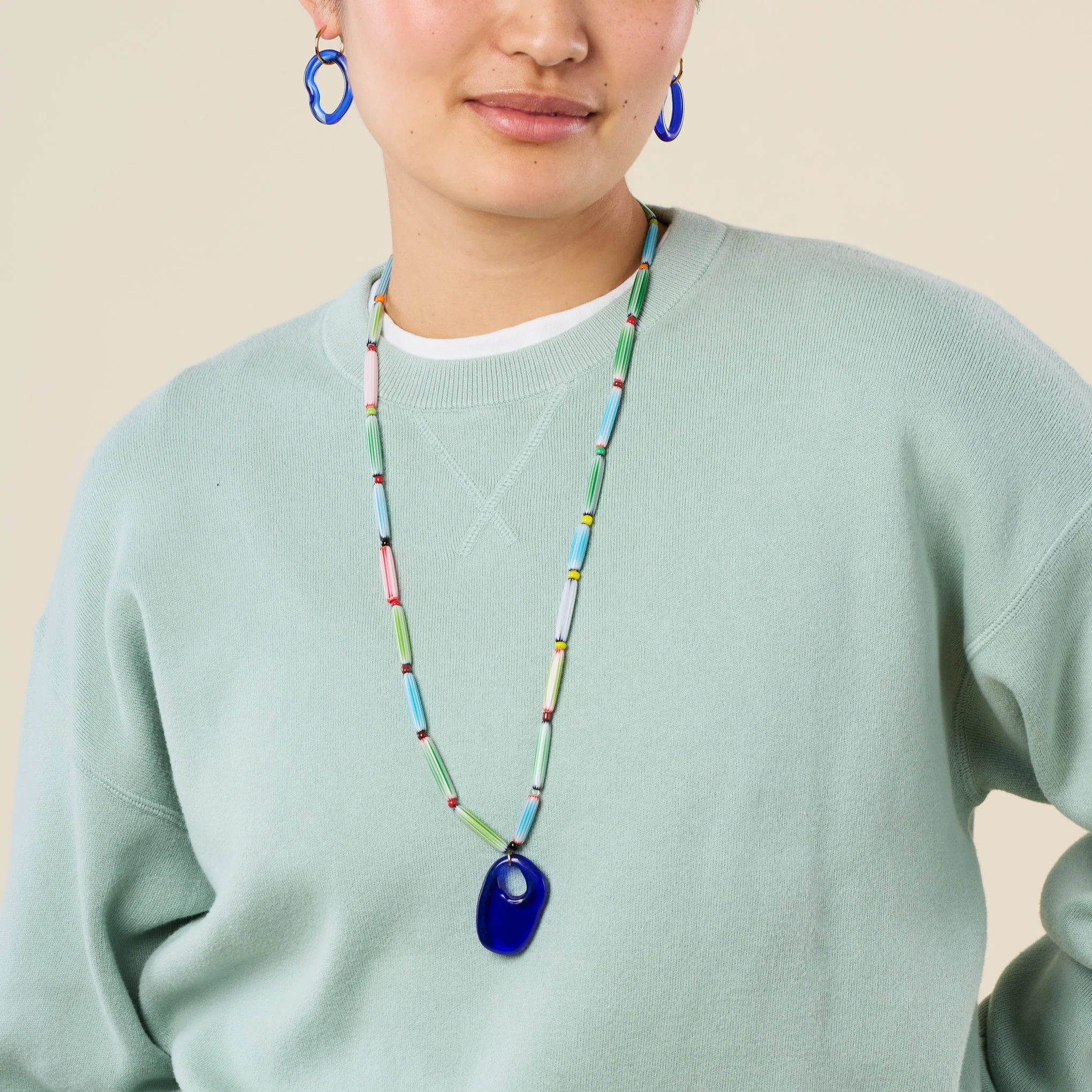 Suplais Recycled Glass Long Beaded Pendant Necklace - Image 2